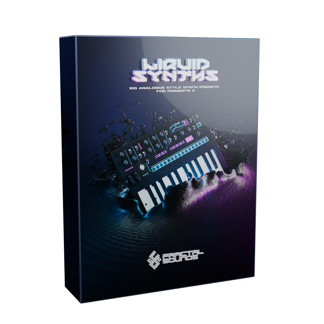 Liquid Synths for Pigments 3D product box